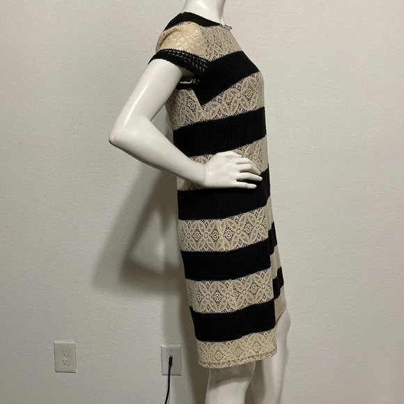 Maggy London Cream Black Striped Lace Sheath Dress - Picture 7 of 8